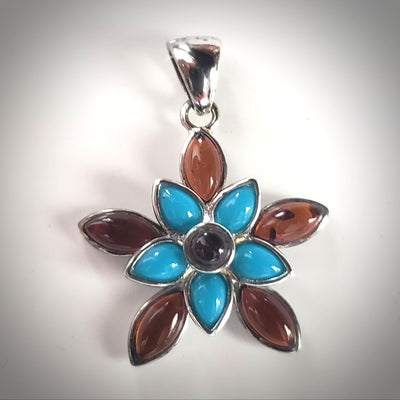 amber Turquoise flower pendant