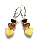 Amber heart earrings in sterling silver