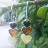 Amber heart earrings sterling silver