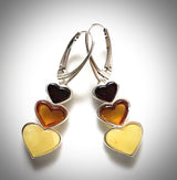 Amber heart multicolor silver earrings