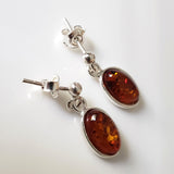 Oval Natural Amber Silver Small Post Earrings BuyRussianGifts Store