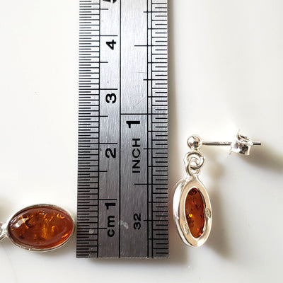 oval amber silver earrings