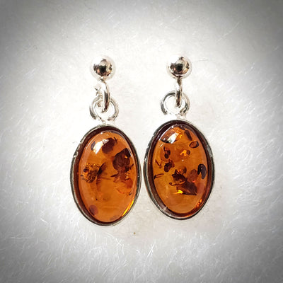 small oval amber post earrings