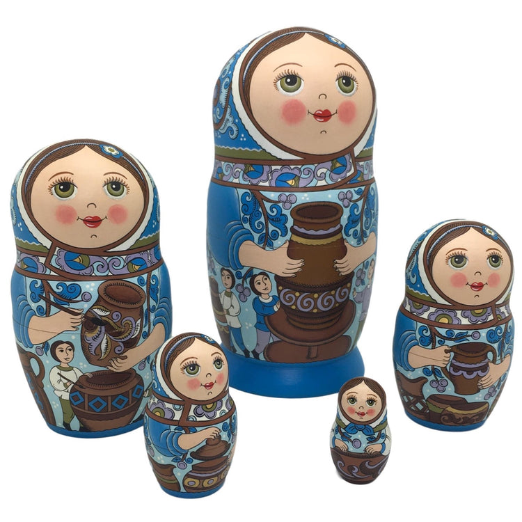 Blue Russian nesting dolls pottery 