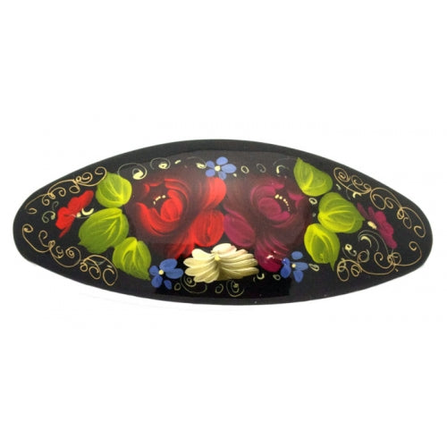 Black Green with Red Flowers Hair Clip