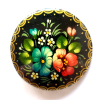 Traditional RussianBrooch with pink and blue flowers