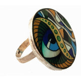 Blue Eye Mother Pearl Painted Ring Inspired by Mucha