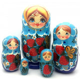 Blue with Strawberry Nesting Doll 6"Tall