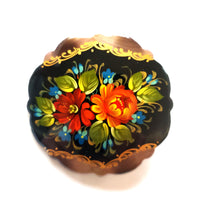 brooch with hand painted bright flowers