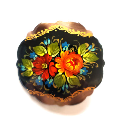 brooch with hand painted bright flowers