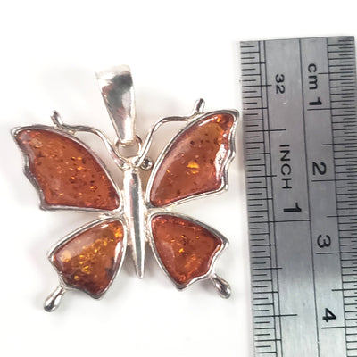Butterfly Cognac Amber & Sterling Silver Pendant BuyRussianGifts Store
