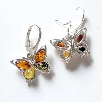 bright  butterfly earrings with amber amber 