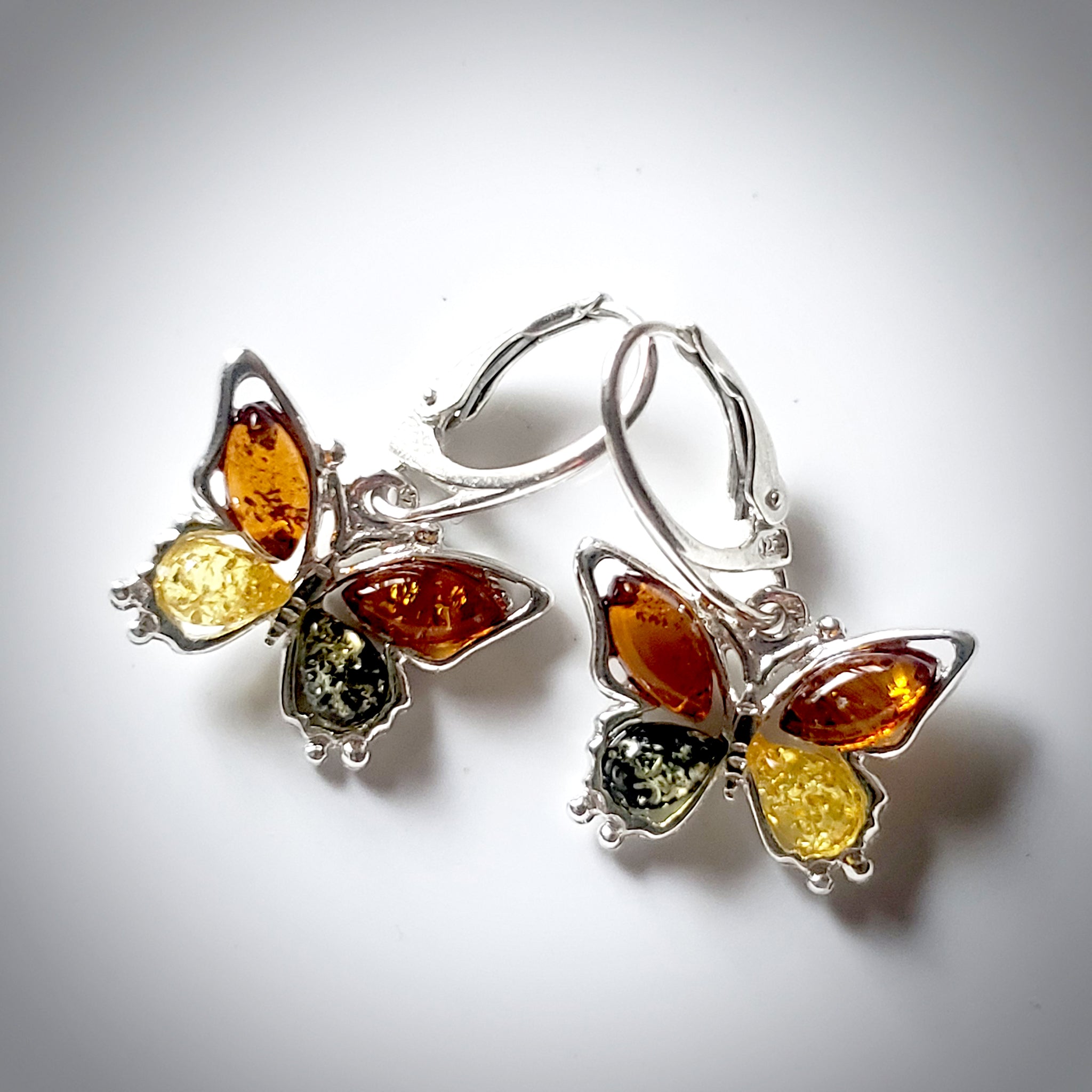 Sterling Silver Amber Butterfly Earrings