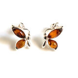 Butterfly Amber Wings Silver Studs Earrings BuyRussianGifts Store