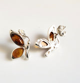 Butterfly Amber Wings Silver Studs Earrings BuyRussianGifts Store