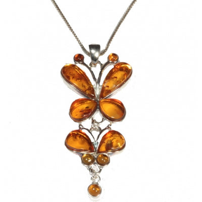 Butterfly Cognac Amber & Sterling Silver Pendant