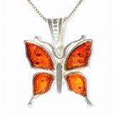 Butterfly Cognac Amber & Sterling Silver Pendant