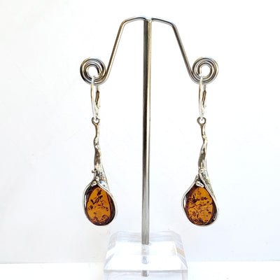 long amber silver earrings