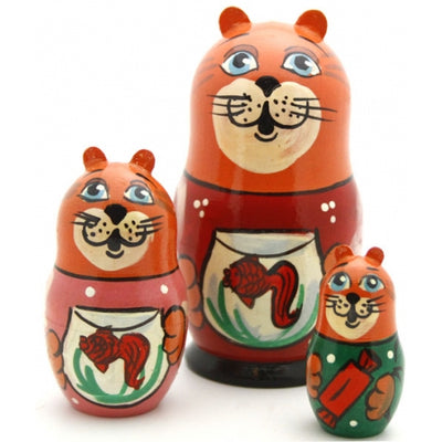 Cat with fish bowl nesting Doll Set
