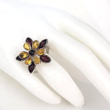 Flower Shaped Cognac Lemon Amber & Sterling Silver Ring BuyRussianGifts Store