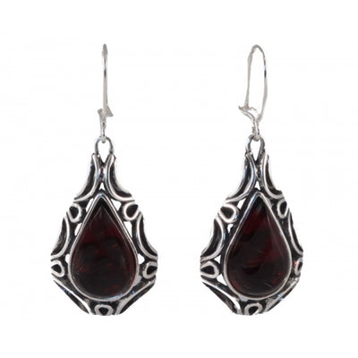 Cherry Amber & Sterling Silver Antique Earrings