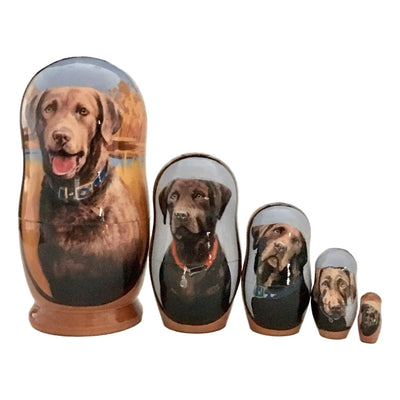 Chocolate Labrador Nesting Doll Set 4"H BuyRussianGifts Store