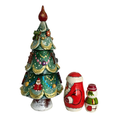 Santa Xmas tree snowman nesting dolls