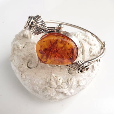 antique design silver cuff bracelet with natural amber