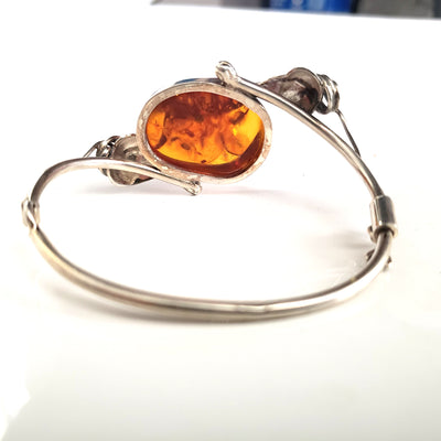 cuff  silver bracelet with honey amber 