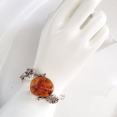 beautiful amber silver cuff bracelet 