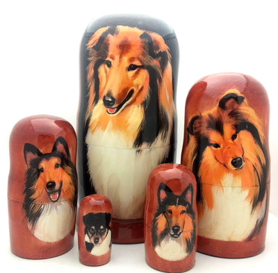 Collie Nesting Dolls Russian Matryoshka Dog Set 