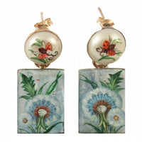 Dandelion Hand Painted Mother Of Pearl Silver Earrings