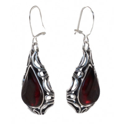 Cherry Amber & Sterling Silver Antique Earrings