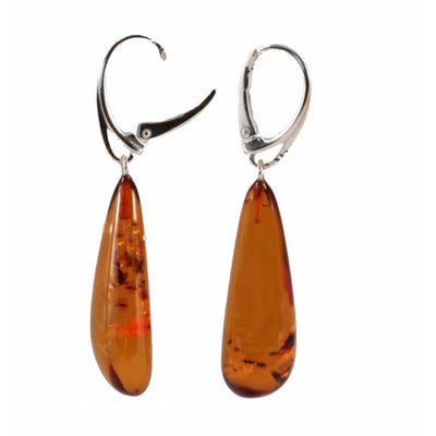 Cognac Drops Amber & Sterling Silver Earrings