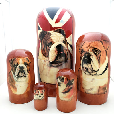 English Bulldog Nesting Doll Set 7" Tall