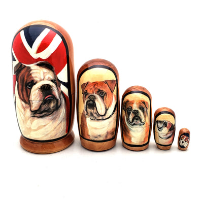 English Bulldog Nesting Puppy Dog Doll Set 4" Tall