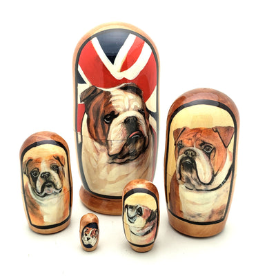 English Bulldog Nesting Puppy Dog Doll Set 4" Tall