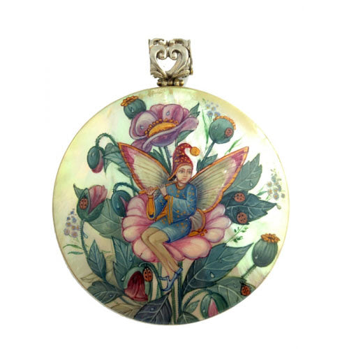 Fairy with Flowers Hand Painted Pendant