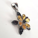 cherry and lemon amber flower pendant in silver