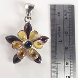 flower amber silver pendant