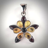 flower amber silver pendant