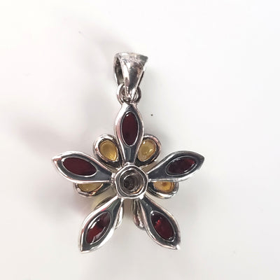 Flower Shaped Cherry / Lemon Amber & Sterling Silver Pendant BuyRussianGifts Store
