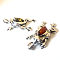 sterling silver with amber frog pendant