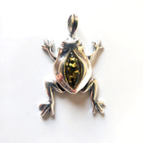 sterling silver green amber frog pendant