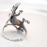 Sterling Silver Gecko Lizard Ring with Genuine Baltic Amber / Adjustable size BuyRussianGifts Store