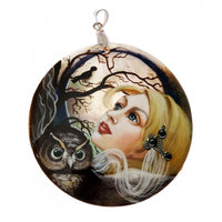 Girl with Owl Hand Painted Pendant