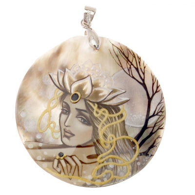 Gold Hair Mermaid Hand Painted Pendant