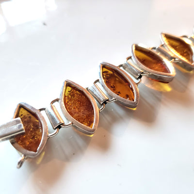 back of the large amber bracelet in silver