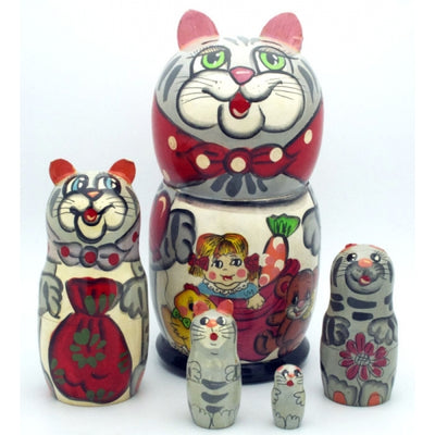 Gray Cat with Toys Matryoshka Nesting Set