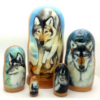 Gray Wolf Nesting Doll Set 7" Tall